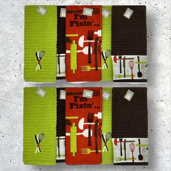 10 PC Simply Southern What I'm Fixin Absorbent Kitchen Towels Embroidered Cotton - Picture 1 of 6